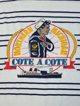 Vintage Mahee Shirt Maritim "Northern Michigan, Cote A Cote" Gestreift Weiß Blau L