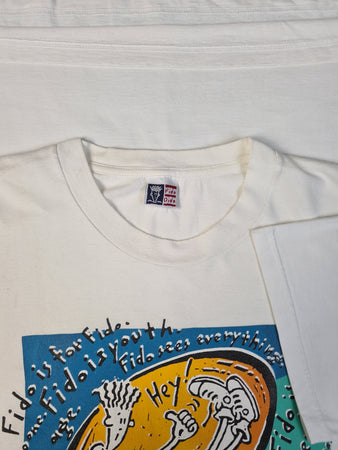 Vintage Fido Dido Shirt Pepsi "Fido judges nothing, Fido is innocent" Made In Italy Weiß XL