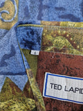 Vintage Ted Lapidus Hemd Kurzarm Höhlenmalerei Blau Grün (4) L-XL