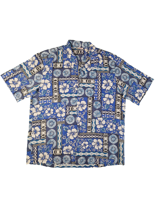 Vintage Island Aloha Hawaiihemd Kurzarm Made In USA Blau XXL