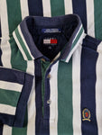 Vintage Tommy Hilfiger Poloshirt Stripes Crest Logo Grün Navy M