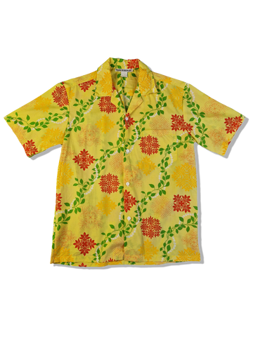 Vintage Made In Hawaii Hemd Kurzarm Floral Pattern Gelb M