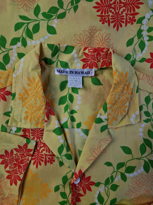 Vintage Made In Hawaii Hemd Kurzarm Floral Pattern Gelb M