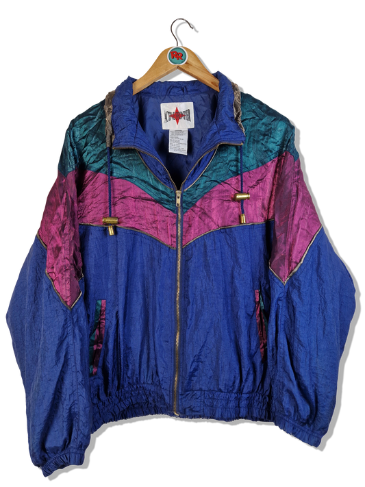 Vintage Active Frontier Sportjacke Glänzend Made In Korea Blau Lila L