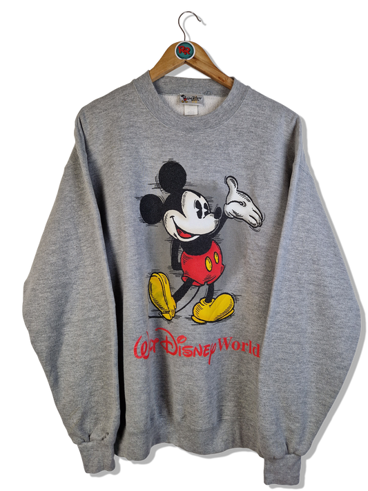 Vintage Disney World Sweater Mickey Maus Made In USA Heather Grau L