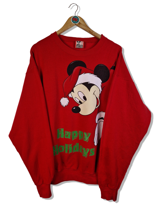 Vintage Disney Sweater Weihnachten Mickey Happy Holidays Made In USA Rot L