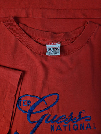 Vintage Guess Shirt Single Stitched Made In USA Bestickt Rot L