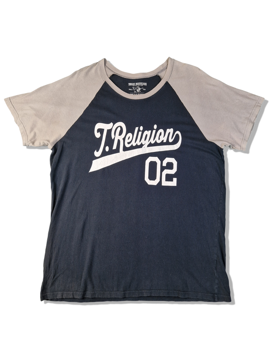 True Religion Shirt Logo Spellout Print Dunkelblau Hellbraun XXL