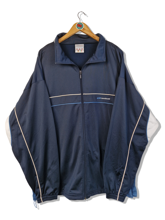 Vintage Reebok Sportjacke Gesticktes Spellout auf dem Rücken Dunkelblau Navy XXL