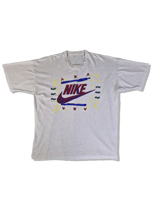 Vintage Nike Shirt Single Stitched Big Frontprint Heather Grau L-XL