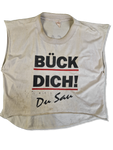 Vintage Trashed Tank Top Cut Off "Bück Dich Du Sau" Single Stitched Weiß XXL