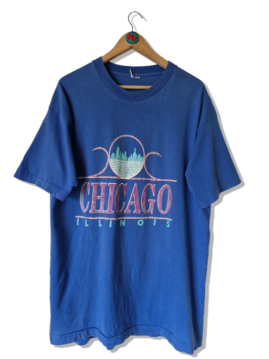 Vintage Tourist Shirt Chicago Illinois Single Stitched Blau XL-XXL