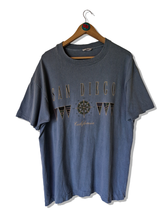 Vintage Tech Styles Shirt Tourist California San Diego Single Stitched Made IN USA Blau Grau M