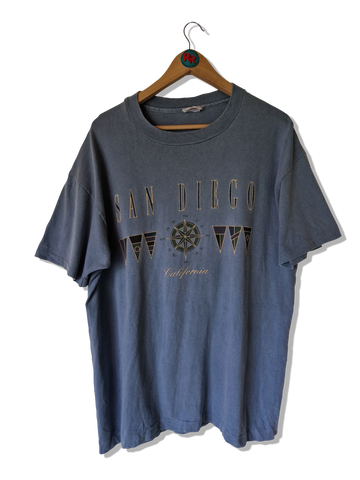 Vintage Tech Styles Shirt Tourist California San Diego Single Stitched Made IN USA Blau Grau M