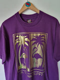 Vintage Screen Stars Shirt 80s ST. Thomas Tourist Glänzender Goldener Print Lila L