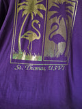 Vintage Screen Stars Shirt 80s ST. Thomas Tourist Glänzender Goldener Print Lila L