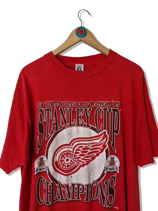 Vintage Logo 7 Inc. Shirt NHL 19 Detroit Red Wings 1997 Stanley Cup Champions Rot XL