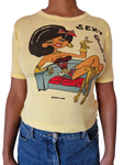 Vintage Shirt 80s Sexy Girl Bedruckt Gelb (36/38) S-M