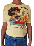 Vintage Shirt 80s Sexy Girl Bedruckt Gelb (36/38) S-M