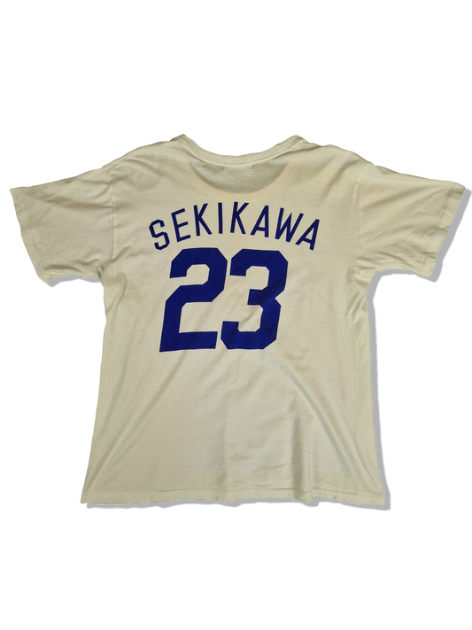 Vintage Dragon Shirt Japan Baseball Chunichi Dragons #23 Sekikawa Single Stitched Weiß M-L