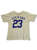 Vintage Dragon Shirt Japan Baseball Chunichi Dragons #23 Sekikawa Single Stitched Weiß M-L