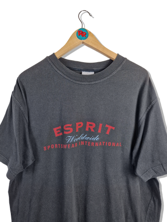 Vintage Esprit Shirt Big Logo Bedruckt Faded Schwarz L