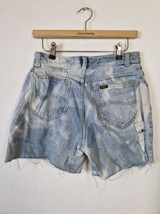 Vintage Lee Jeansshorts 80s Acid Washed Made In Belgium Blau Weiß XS-S