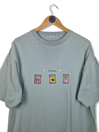 Vintage Shirt "Colorado" Bestickt Single Stitch Fade Mint Grün L-XL