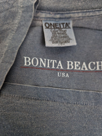 Vintage Oneita Shirt "Bonita Beach" Single Stitch Made In USA Blau Grau L