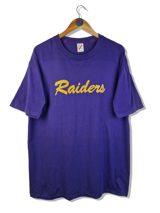 Vintage Jerzees Shirt 80s Raiders Football Single Stitched Made In USA Lila/Dunkelblau L-XL