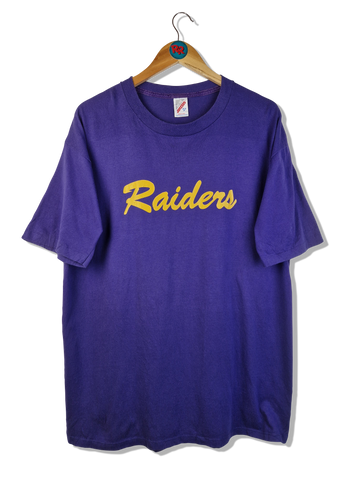 Vintage Jerzees Shirt 80s Raiders Football Single Stitched Made In USA Lila/Dunkelblau L-XL