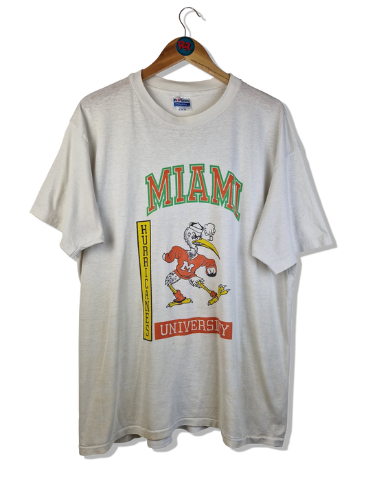 Vintage Hanes Shirt 80s Miami Hurricanes Football Single Stitched Made In USA Weiß XL