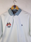 Ralph Lauren Poloshirt USA Flags Denim Kragen Weiß XL