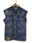 Vintage Jeansweste Dark Denim Backprint Dunkelblau S-M