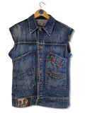 Vintage Jeansweste Dark Denim Backprint Dunkelblau S-M