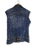 Vintage Jeansweste Dark Denim Backprint Dunkelblau S-M