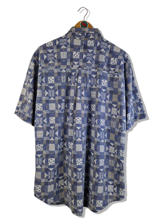 Vintage Woolrich Hemd Kurzarm Abstract Pattern Blau Grau L