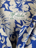 Vintage Aloha Hemd Kurzarm Made In Hawaii Blau Weiß M