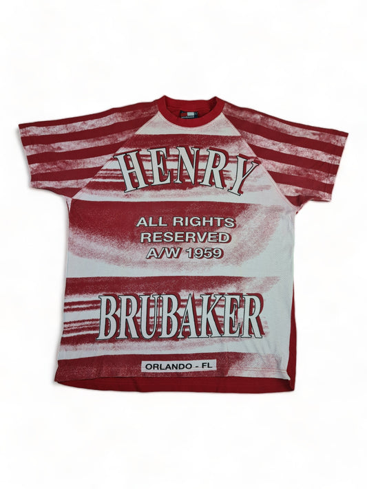 Vintage Henry Brubaker Shirt Oversized Dicker Stoff Rot Weiß L