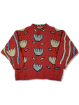 Vintage Oxbow Strickpulli 80s Blumen Muster Mit Lamm & Alpaca Heavy Knit Made In France Rot L