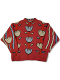 Vintage Oxbow Strickpulli 80s Blumen Muster Mit Lamm & Alpaca Heavy Knit Made In France Rot L