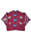 Vintage Oxbow Strickpulli 80s Blumen Muster Mit Lamm & Alpaca Heavy Knit Made In France Rot L