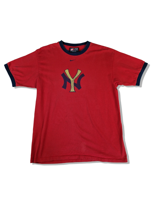 Nike Ringer Shirt "NY" Cooperstone Collection Baseball Middle Swoosh Rot M