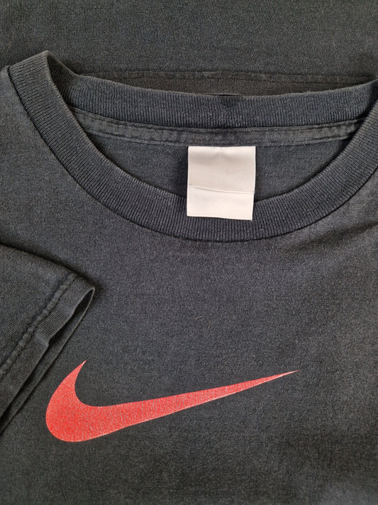 Vintage Nike Shirt Basic Big Swoosh Faded Schwarz Rot M-L