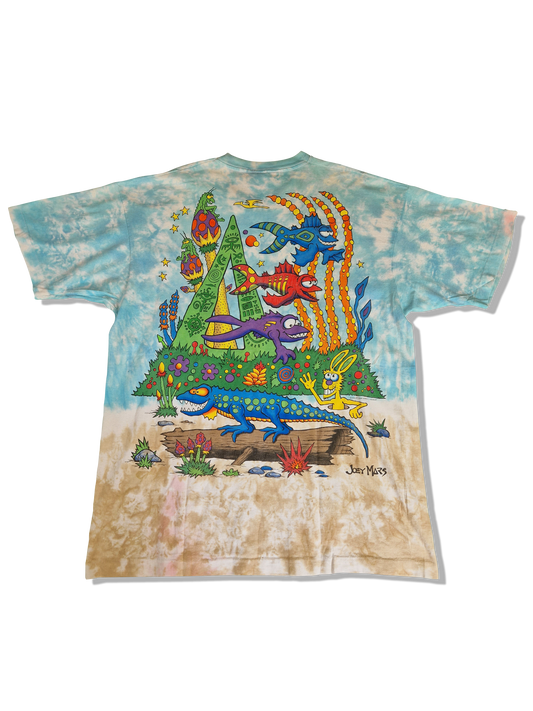 Vintage  Liquid Blue Shirt Rare! 1992 Joey Mars  Stoned Fish Tie Dye All Over Print Single Stitch Made In USA Bunt XL