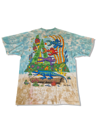 Vintage  Liquid Blue Shirt Rare! 1992 Joey Mars  Stoned Fish Tie Dye All Over Print Single Stitch Made In USA Bunt XL