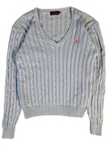 Ralph Lauren Strickpullover Zopfmuster V-Ausschnitt Hellblau (Damengröße) L