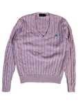 Ralph Lauren Strickpulli Basic Zopfmuster V-Ausschnitt Rosa (Damengröße) S