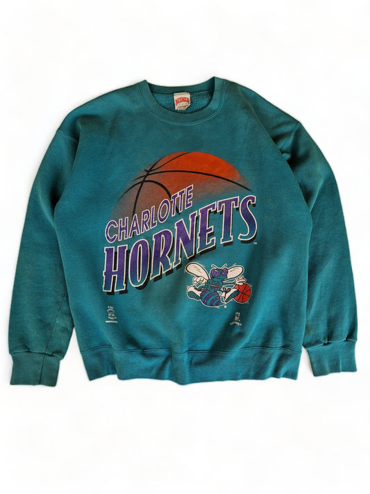 Vintage Nutmeg Mills Sweater Hornets NBA Merch Made In USA Petrol Grün L