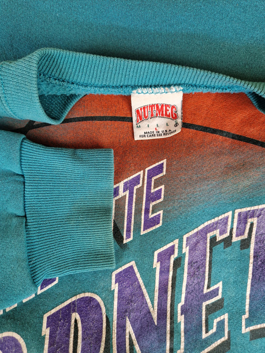 Vintage Nutmeg Mills Sweater Hornets NBA Merch Made In USA Petrol Grün L